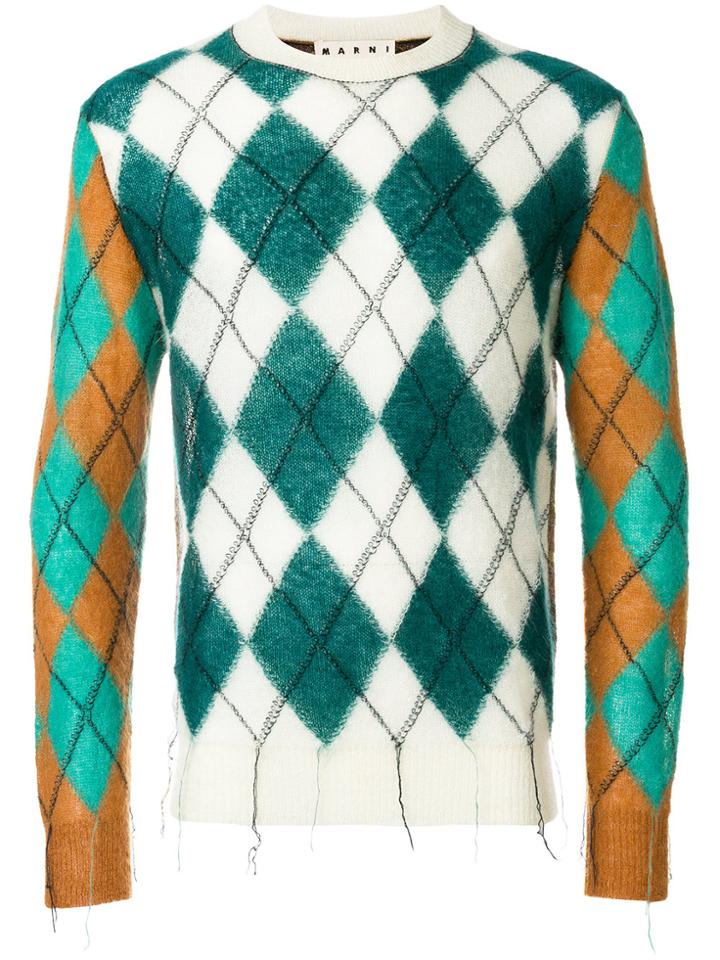 Marni Argyle Intarsia Knit Sweater - Green