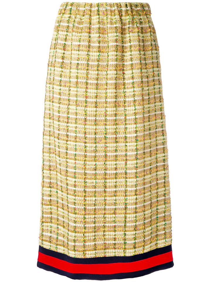Gucci - Gg Web Midi Tweed Skirt - Women - Silk/cotton/linen/flax/metallized Polyester - 42, Yellow, Silk/cotton/linen/flax/metallized Polyester