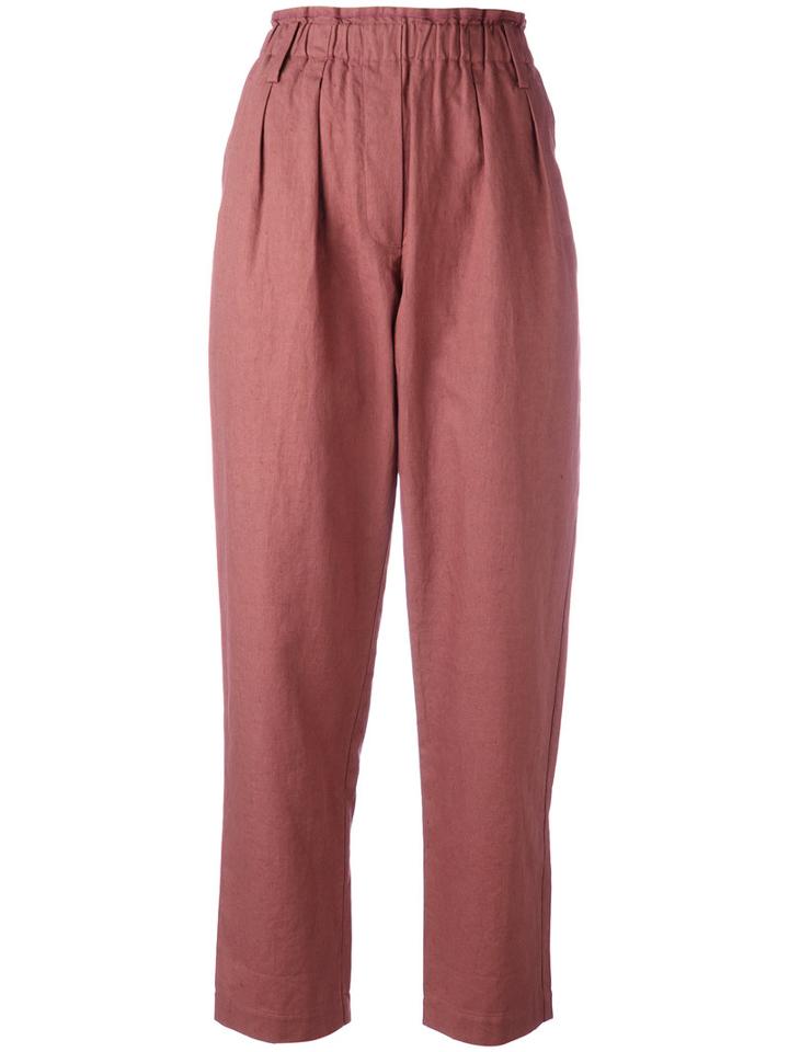 Forte Forte Elasticated Waist Cropped Trousers, Women's, Size: Ii, Pink/purple, Cotton/linen/flax