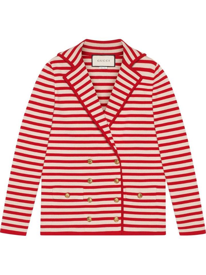 Gucci Striped Wool Jacket With Patch - White