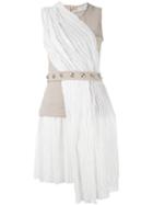 Carven - Paneled Belted Dress - Women - Silk/polyamide/spandex/elastane/viscose - 38, White, Silk/polyamide/spandex/elastane/viscose