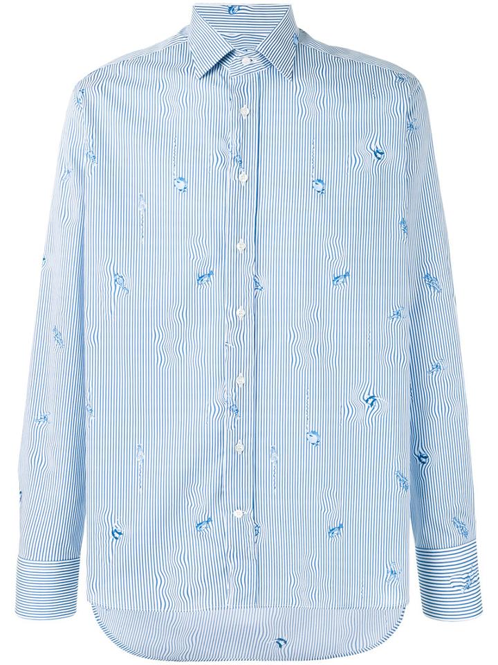 Etro - Striped Fish Print Shirt - Men - Cotton - 41, Blue, Cotton