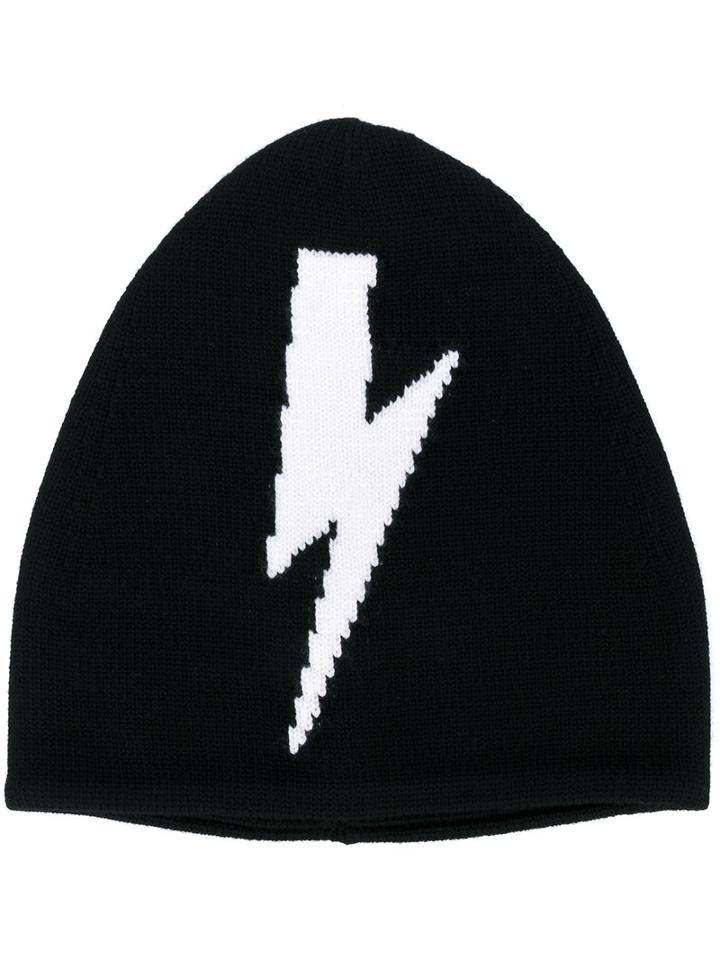 Neil Barrett - Lightning Bolt Beanie Hat - Men - Wool - One Size, Black, Wool