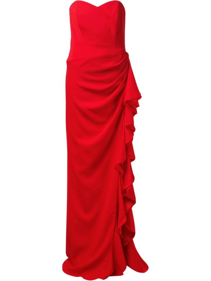 Badgley Mischka Strapless Ruffled Evening Dress