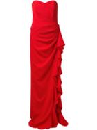 Badgley Mischka Strapless Ruffled Evening Dress