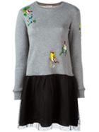 Red Valentino Sequined Bird Sweater Dress, Women's, Size: Xs, Grey, Cotton/polyamide/polyester