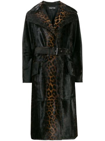 Tom Ford Leopard Print Belted Coat - Brown