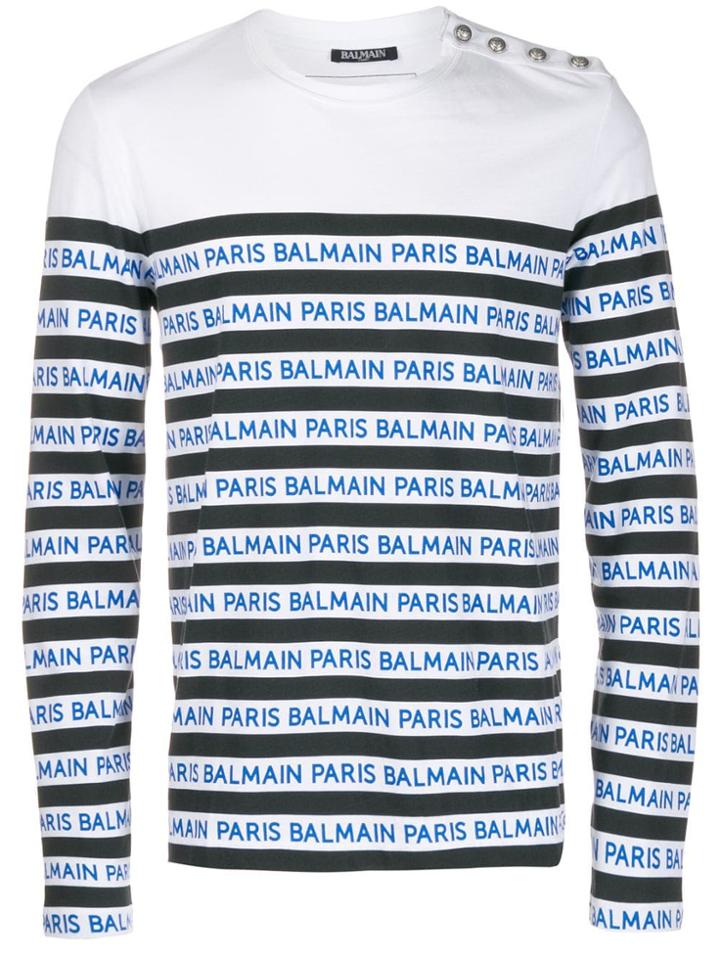 Balmain Logo Print Long-sleeved T-shirt - White