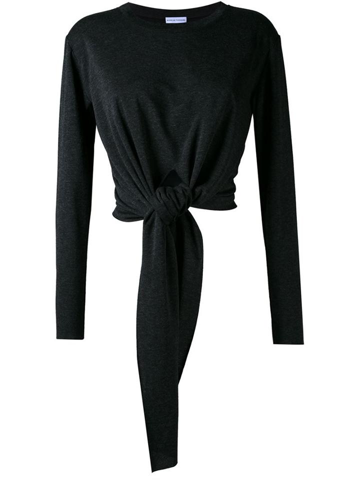 Scanlan Theodore Long Sleeve Tie Front T-shirt, Women's, Size: Medium, Grey, Viscose