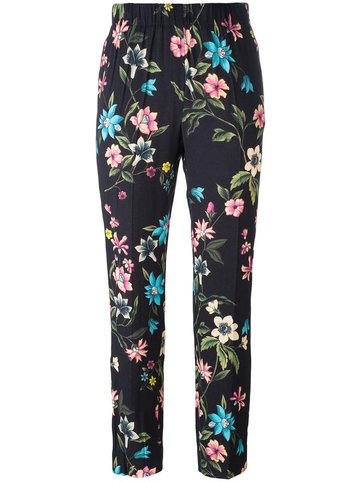 Incotex Floral Print Cropped Trousers, Women's, Size: 40, Black, Viscose