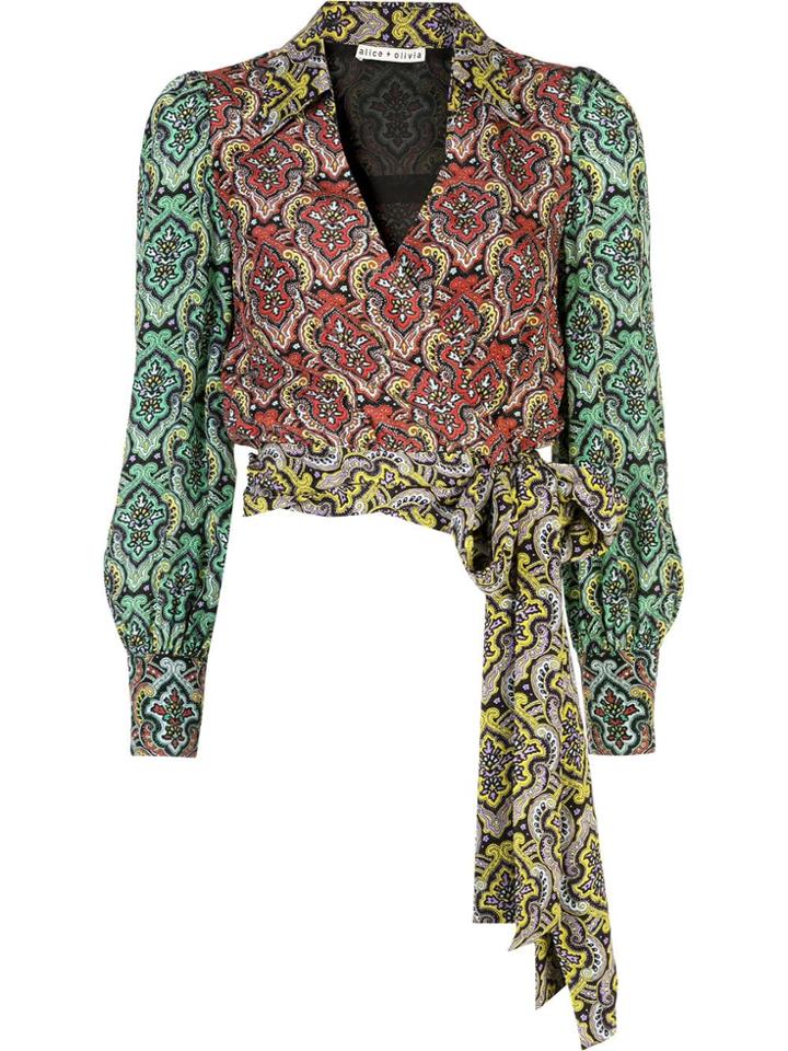 Alice+olivia Omega Bouson Sleeve Wrap Top - Green