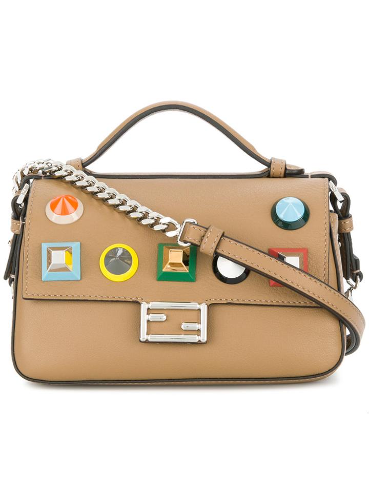 Fendi Double Micro Baguette Crossbody Bag - Brown