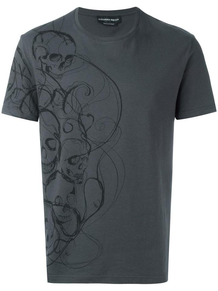 Alexander Mcqueen Skull Print T-shirt, Men's, Size: Small, Grey, Cotton