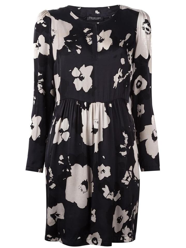 Twin-set Floral Print Dress, Women's, Size: Large, Black, Viscose/polyester