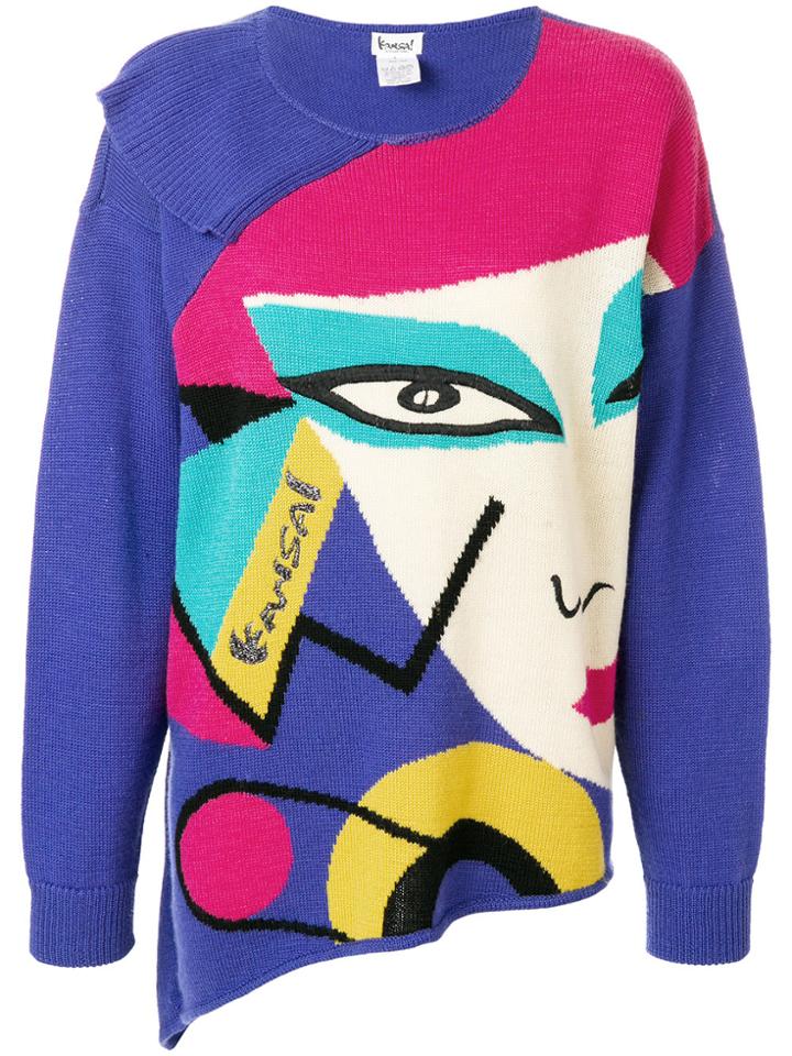 Kansai Yamamoto Vintage Face Print Asymmetric Jumper - Multicolour
