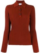 Salvatore Ferragamo Ribbed Long-sleeved Knitted Polo Shirt - Red