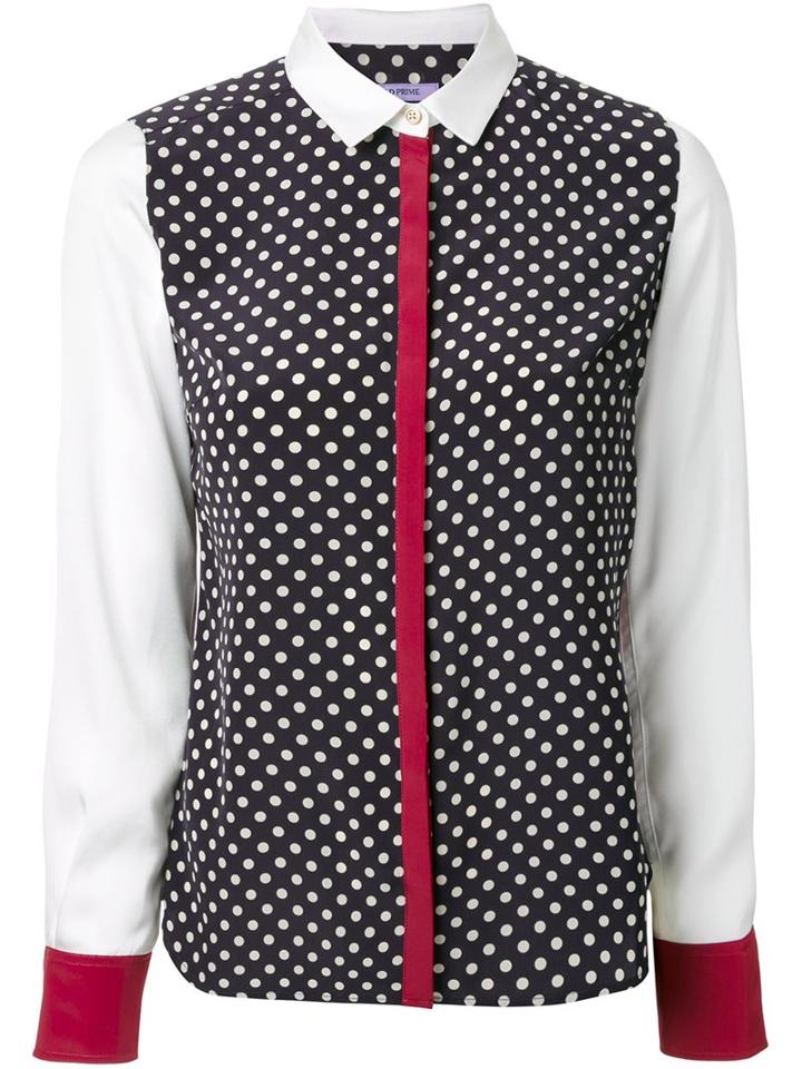 Guild Prime Polka Dots Print Shirt, Women's, Size: 34, Blue, Polyester