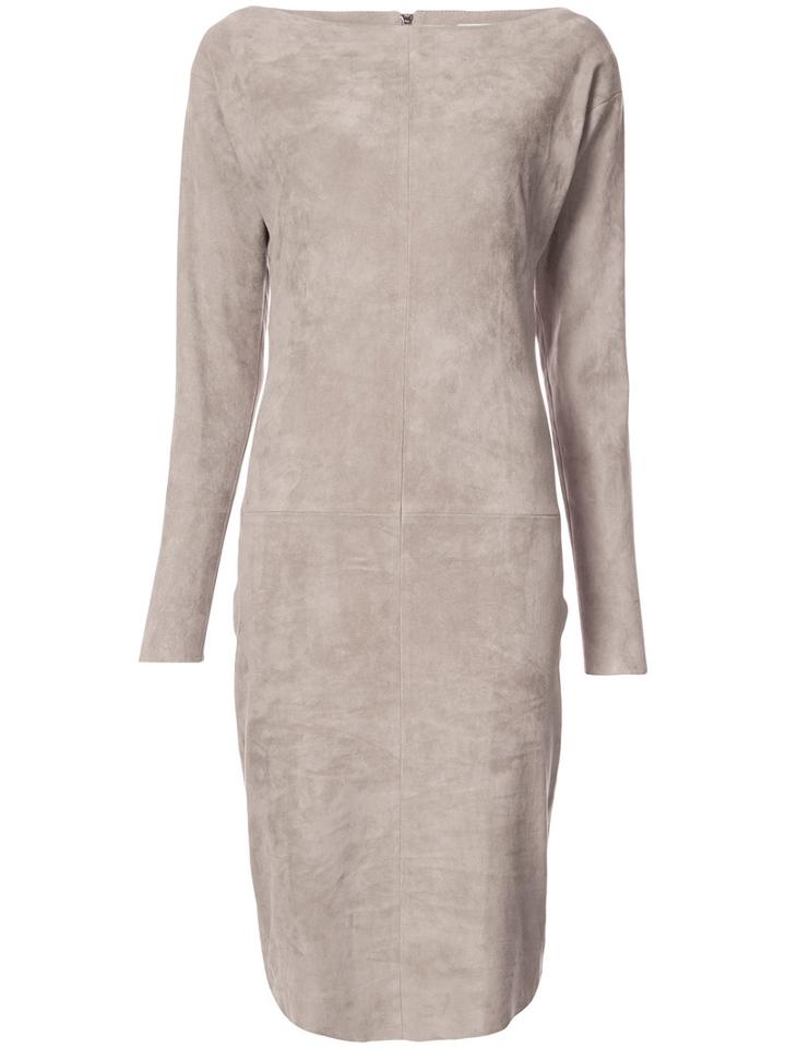 Jitrois - Slash-neck Fitted Dress - Women - Suede - 40, Nude/neutrals, Suede
