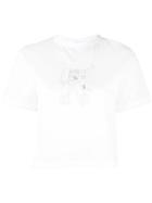 Julien David Cropped Embroidered T-shirt, Women's, Size: Medium, White, Cotton