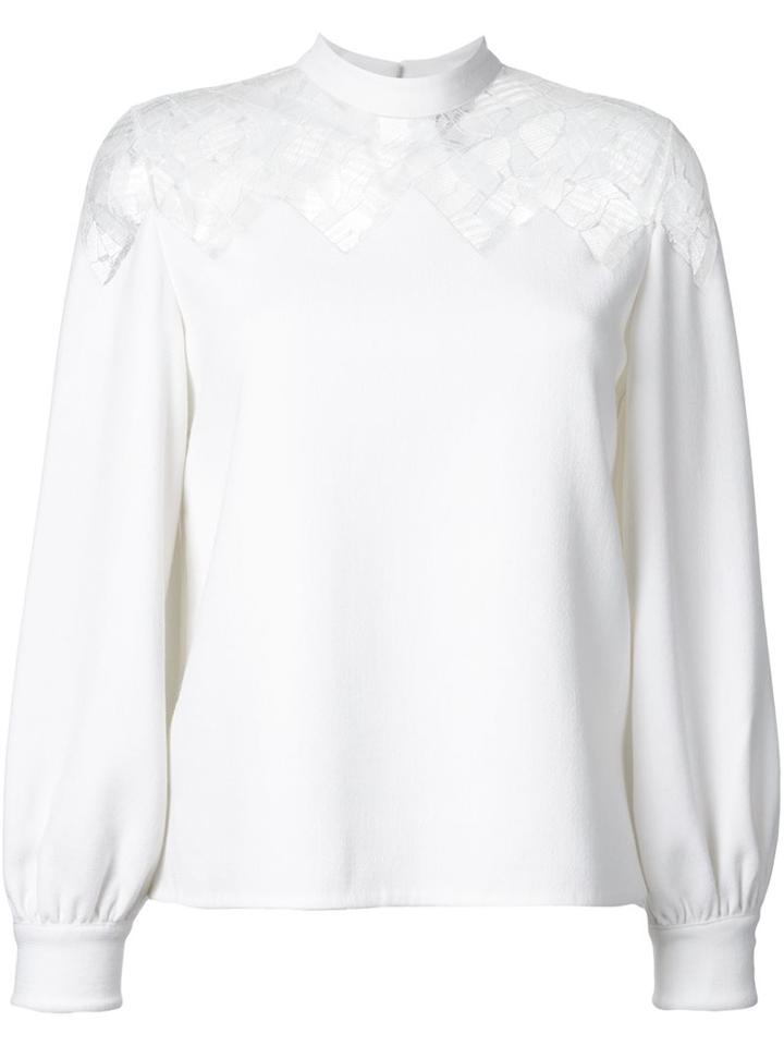 Huishan Zhang Sheer Lace Panel Blouse, Women's, Size: 10, White, Nylon/wool