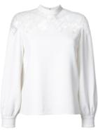 Huishan Zhang Sheer Lace Panel Blouse, Women's, Size: 10, White, Nylon/wool