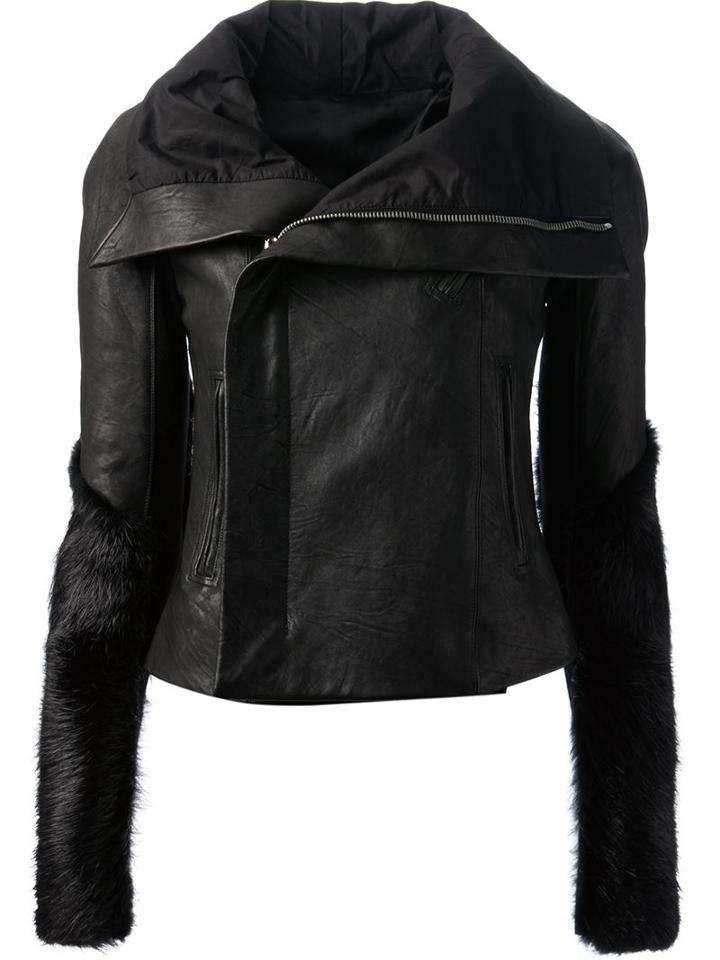 Rick Owens Fitted Biker Jacket, Women's, Size: 46, Black, Calf Leather/lamb Skin