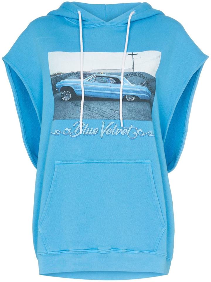 Adaptation Blue Velvet Print Sleeveless Cotton Hoodie