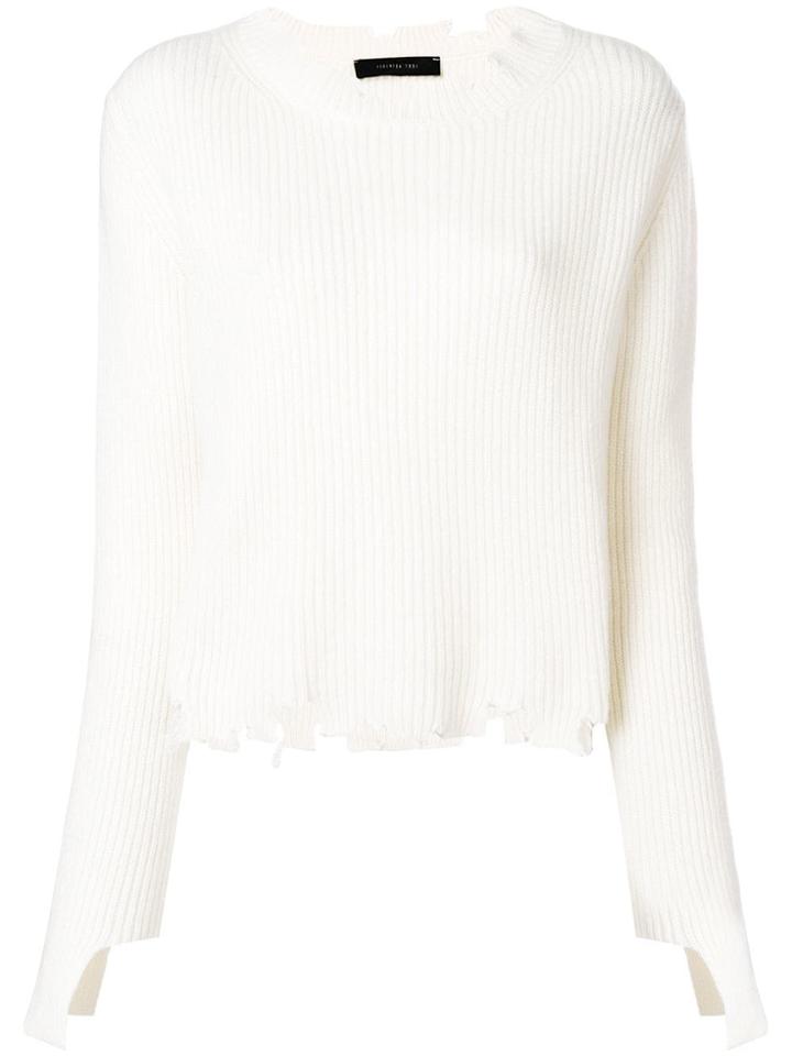 Federica Tosi Round Neck Ripped Hem Jumper - White