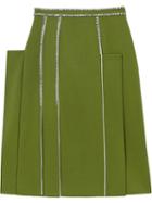 Burberry Crystal Detail Panelled Wool Crepe A-line Skirt - Green