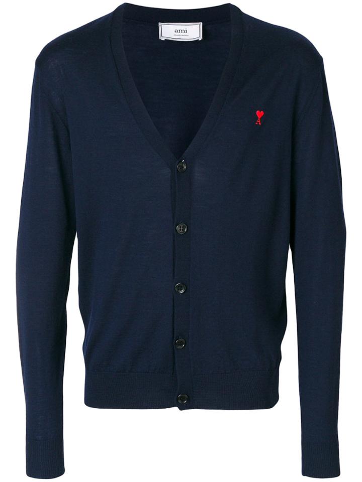 Ami Alexandre Mattiussi Heart Embroidered Cardigan - Blue