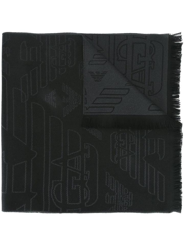 Emporio Armani Logo Jacquard Scarf, Men's, Grey, Wool