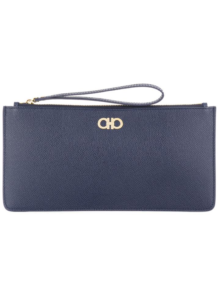 Salvatore Ferragamo Logo Zipped Pouch - Blue