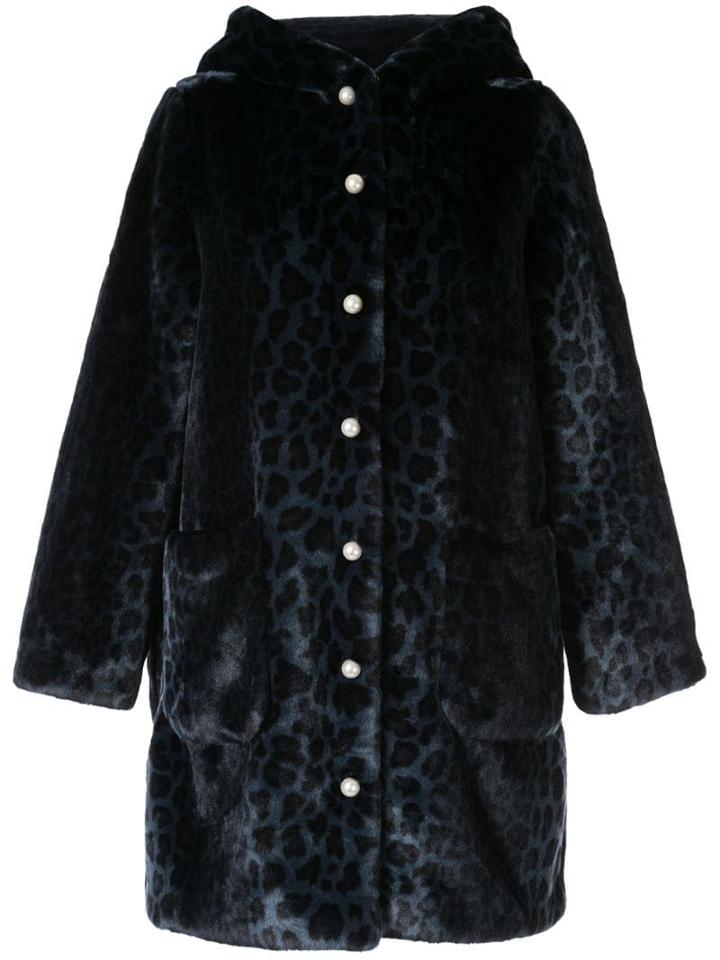 Shrimps Leopard Hooded Coat - Blue