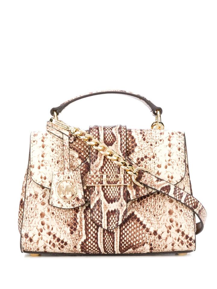 Michael Michael Kors Bleecker Snakeskin Print Satchel Bag - Neutrals