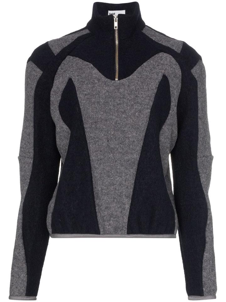 Gmbh Two Tone Half Zip Wool Sweater - Blue