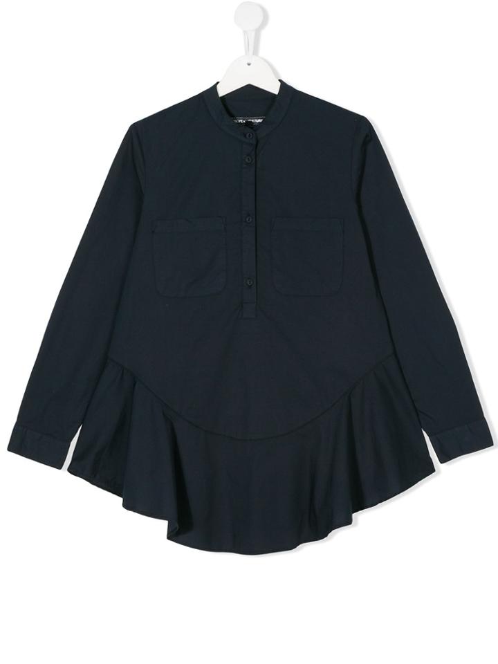 European Culture Kids Mandarin Neck Flared Shirt - Blue