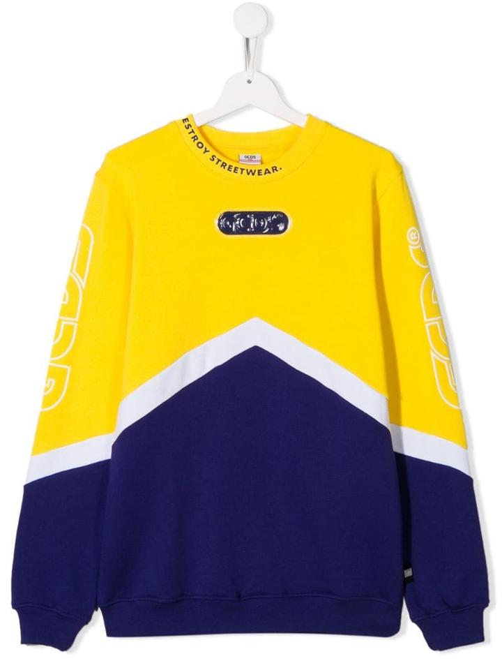 Gcds Kids Logo Colour-block Sweatshirt - Yellow
