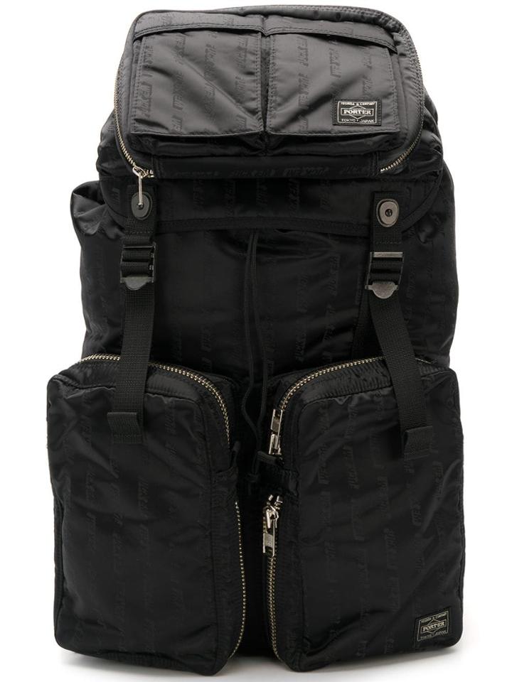 Neighborhood Slogan Print Backpack - Black