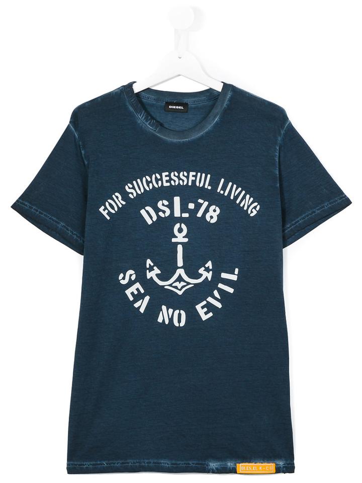 Diesel Kids Anchor Print T-shirt, Boy's, Size: 14 Yrs, Blue