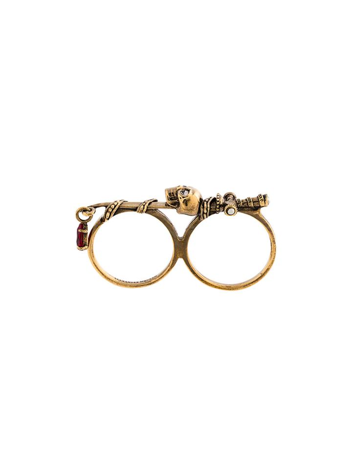 Alexander Mcqueen Skull Sword Double Band Ring - Metallic