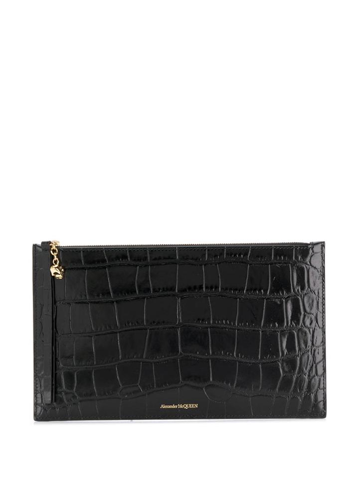 Alexander Mcqueen Crocodile Embossed Clutch Bag - Black