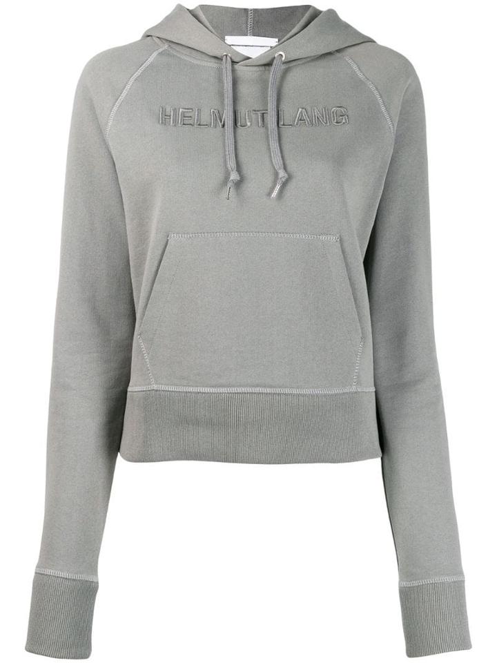 Helmut Lang Logo Embroidered Hoodie - Grey