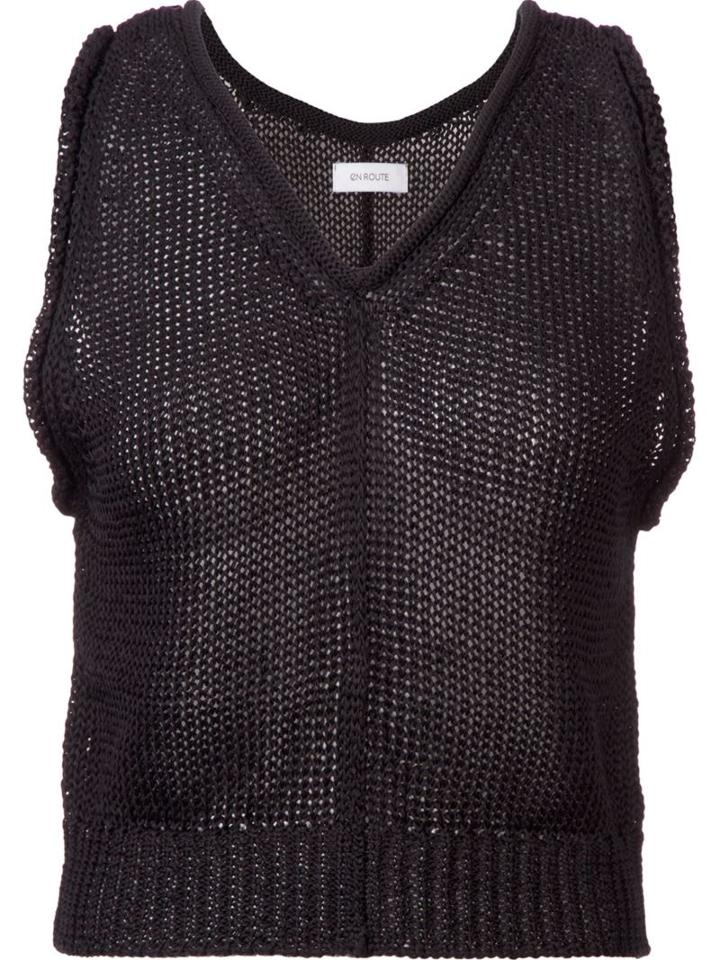 En Route Deep V-neck Top, Women's, Black, Cotton