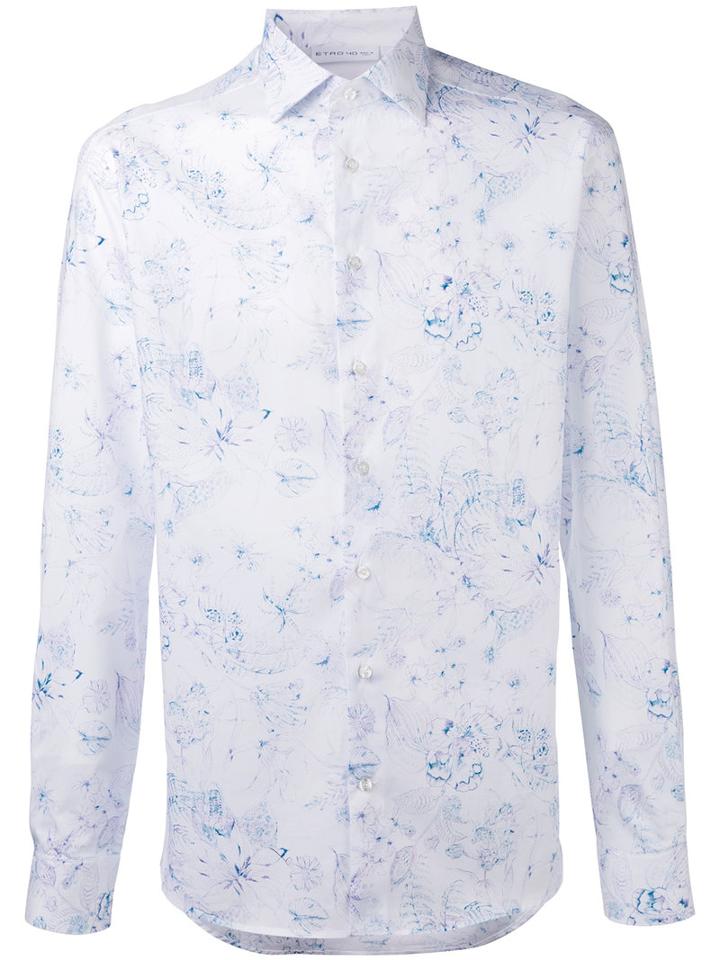 Etro Floral Print Shirt, Men's, Size: 40, White, Cotton