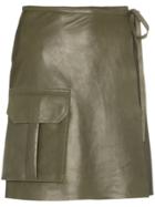Ganni Meranti Utility Pocket Leather Wrap Skirt - Green