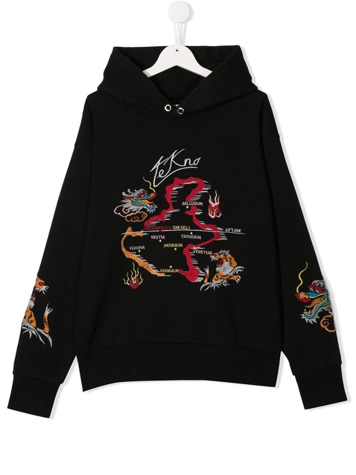 Diesel Kids Dragon Embroidered Hoodie - Black