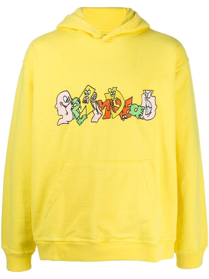 Brain Dead Cartoon Logo Print Hoodie - Yellow