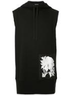 Ann Demeulemeester Floral Embroidered Sleeveless Hoodie - Black