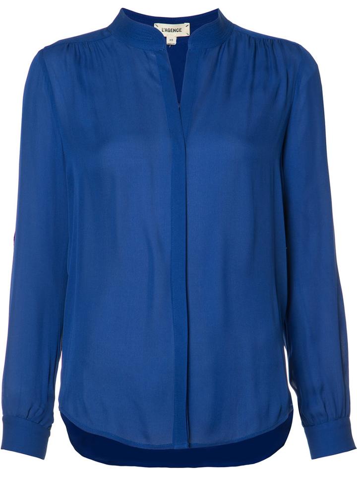 L'agence Band Collar Blouse, Women's, Size: Xs, Blue, Silk