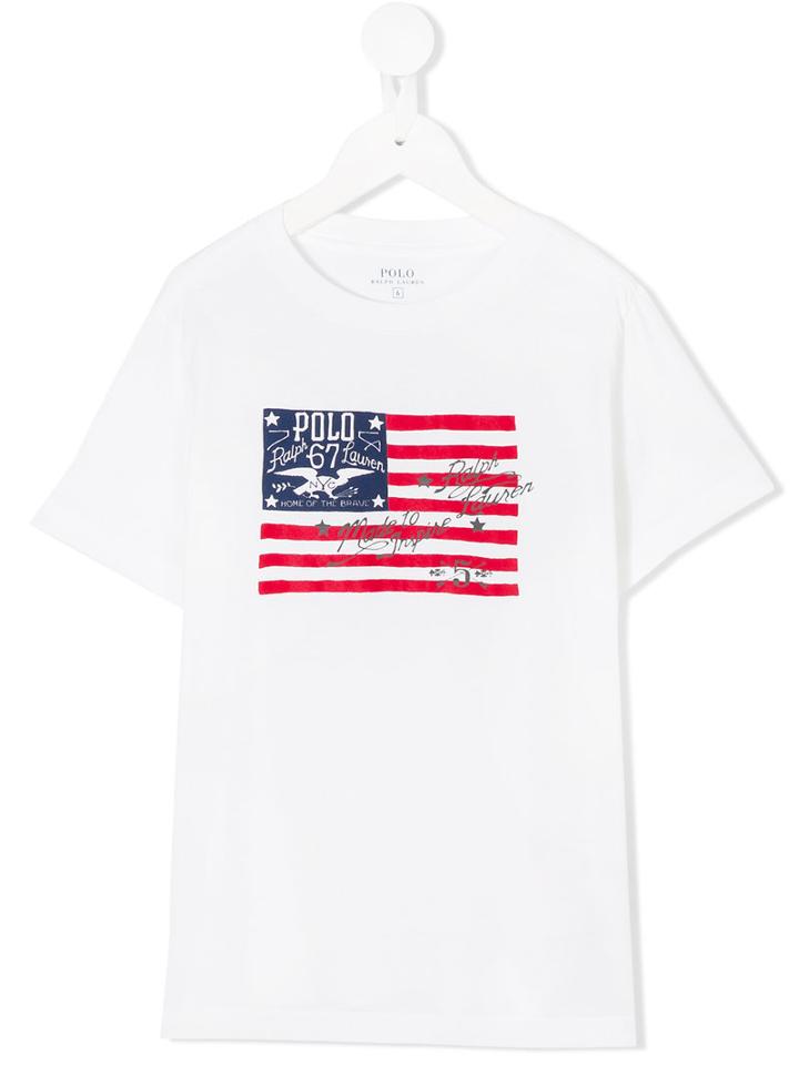 Ralph Lauren Kids - American Flag Logo Print T-shirt - Kids - Cotton - 2 Yrs, White